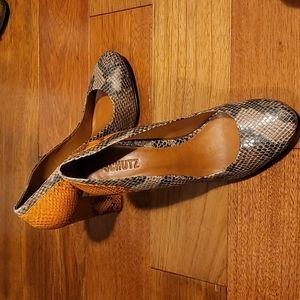 Schutz snake print block heel pumps
